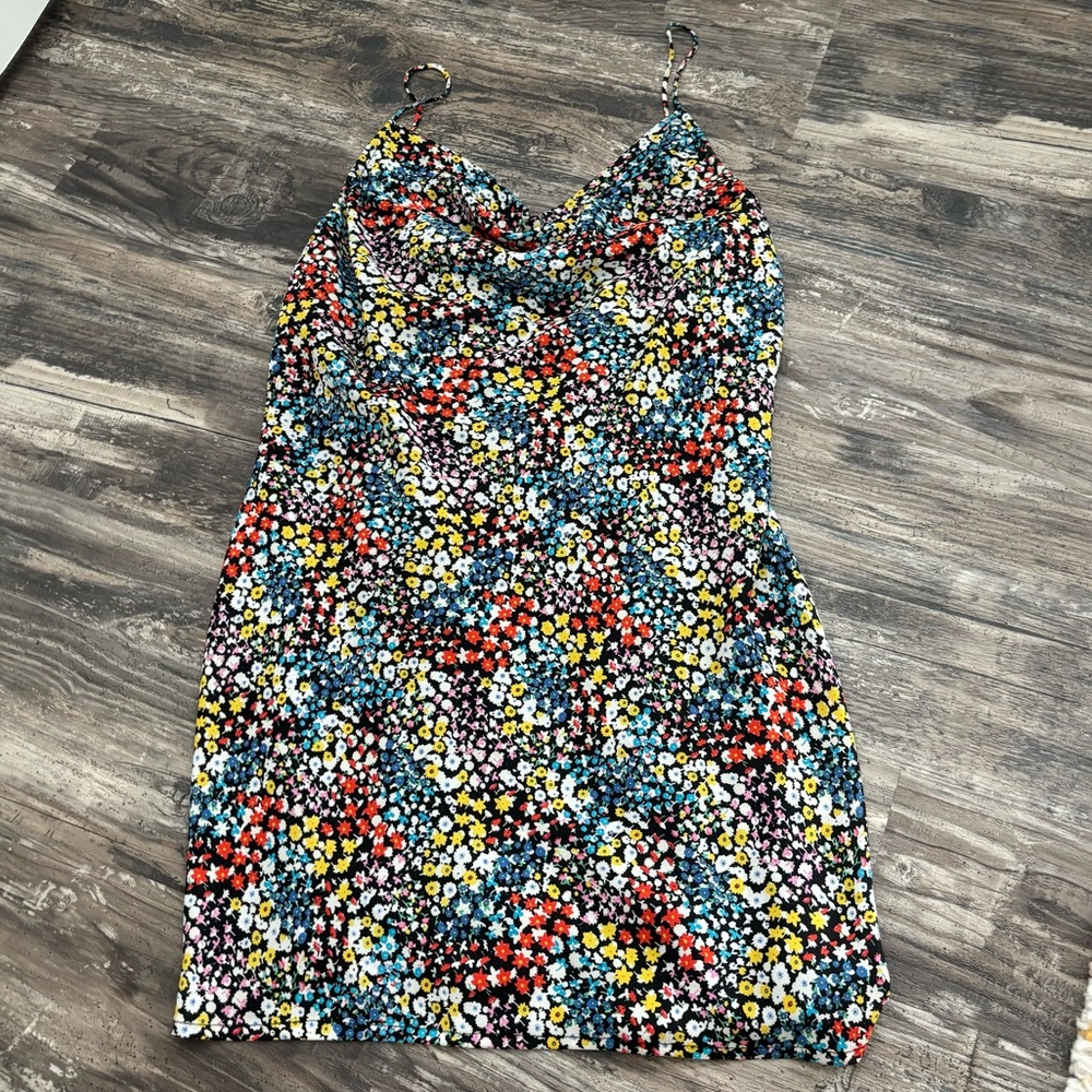Floral silk dress with cowl neck size small